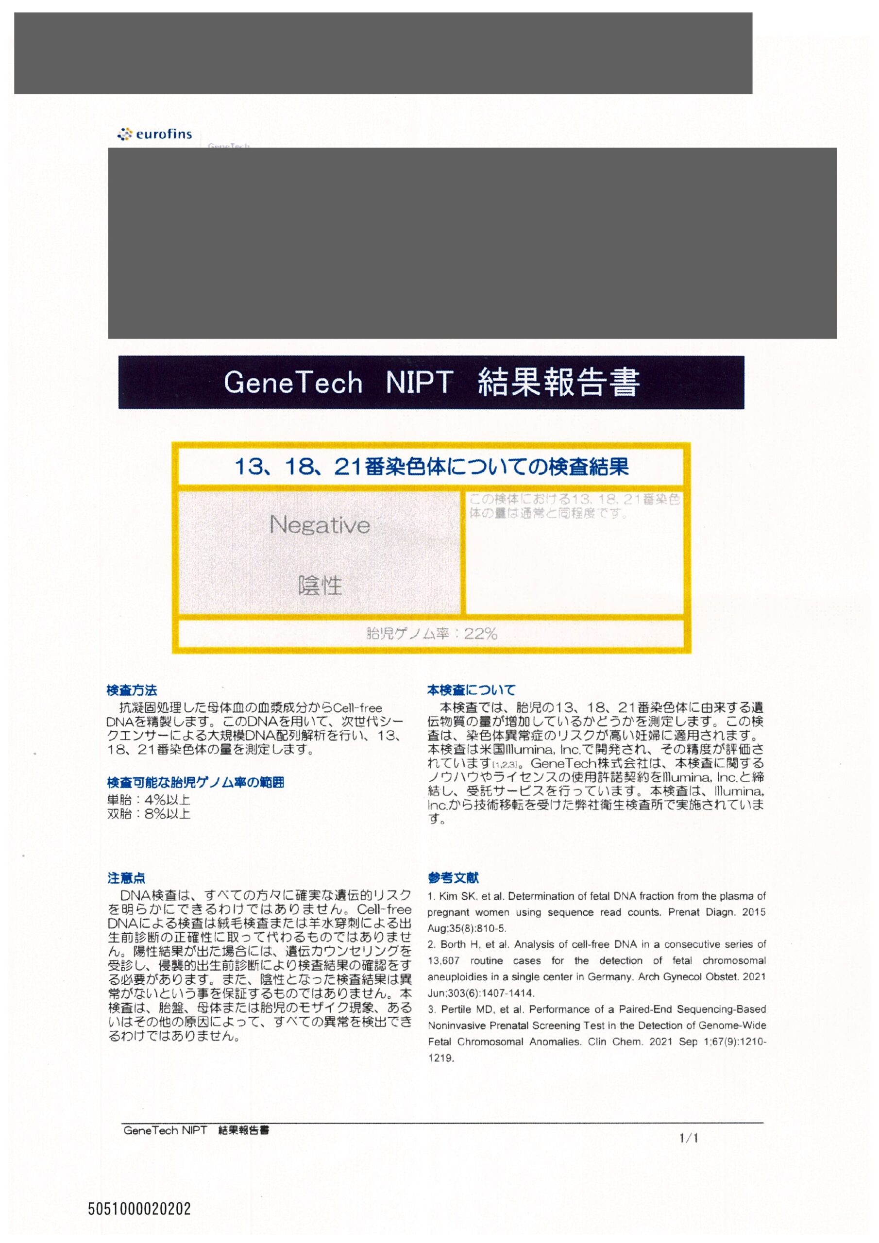 NIPT結果報告書